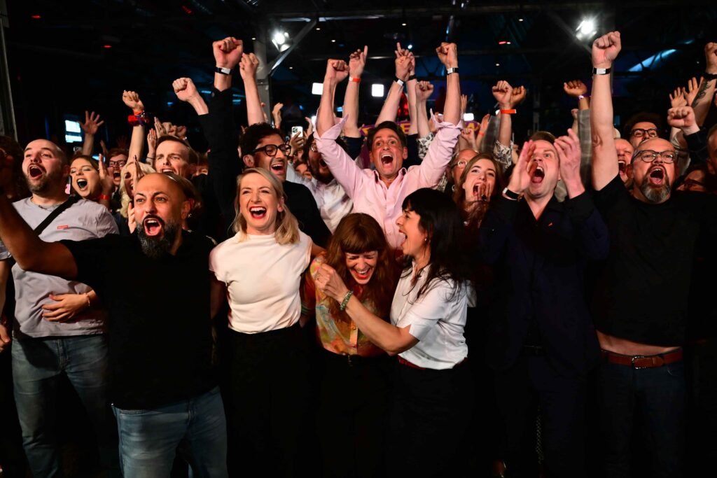 AfD supporters gather during an election-night event after the Mecklenburg-Vorpommern vote.