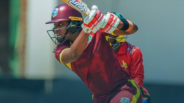 Hayley Matthews batting during her record 182-run innings against Zimbabwe Women.