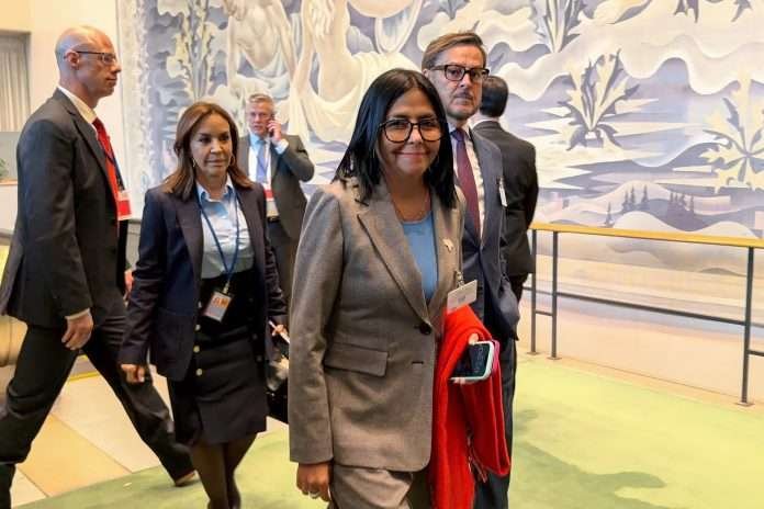 Delcy Rodríguez meets António Guterres at United Nations headquarters in New York.
