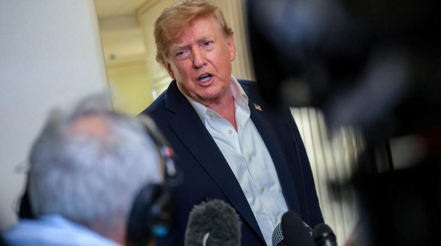 President Donald Trump speaks to reporters during a public appearance.