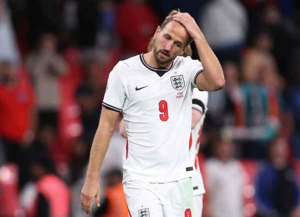 Harry Kane reacts during England's 3-2 Nations League defeat to Spain at Wembley.