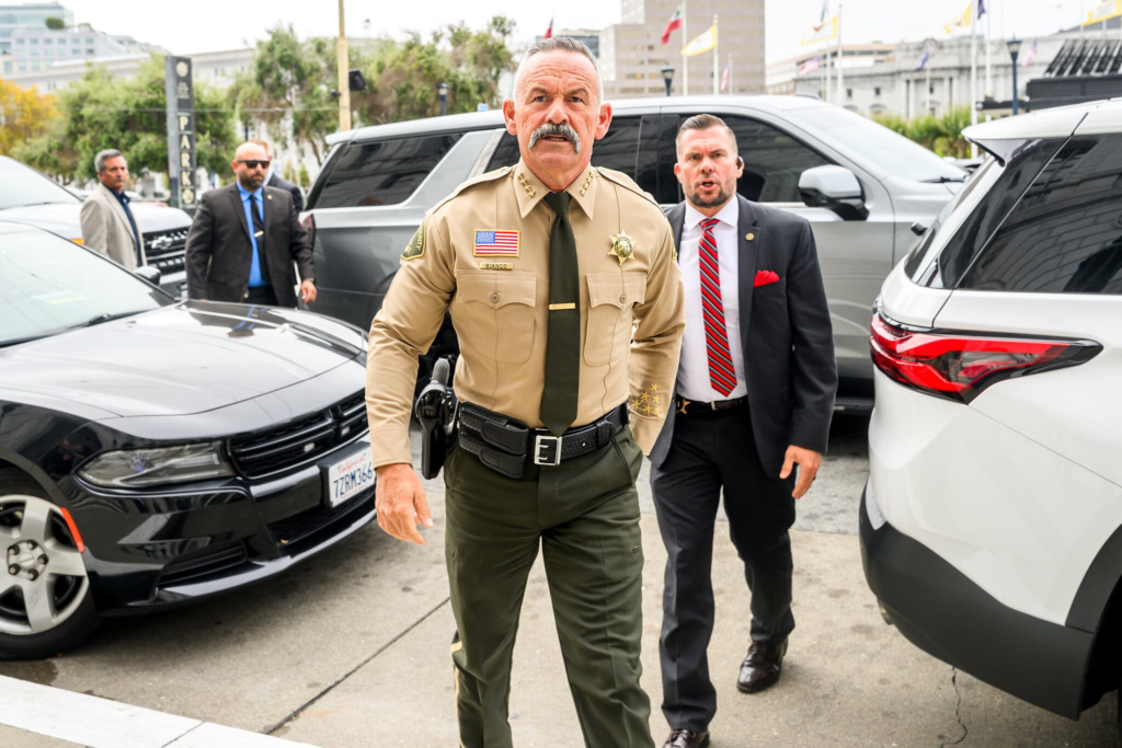 Riverside County Sheriff Chad Bianco outside the California Supreme Court during a case involving seized ballots.