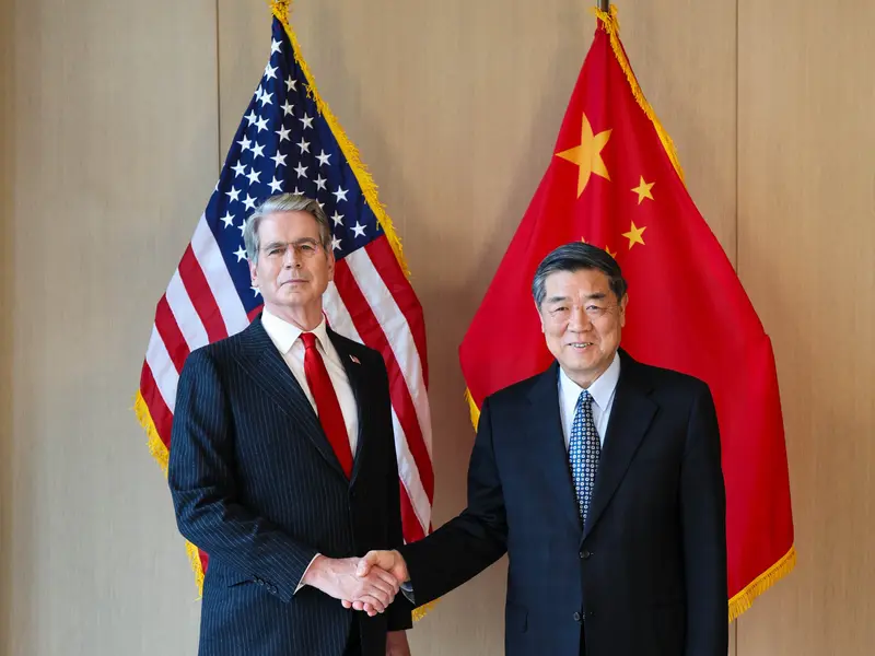 Scott Bessent and He Lifeng meet during U.S.-China economic discussions in New York.