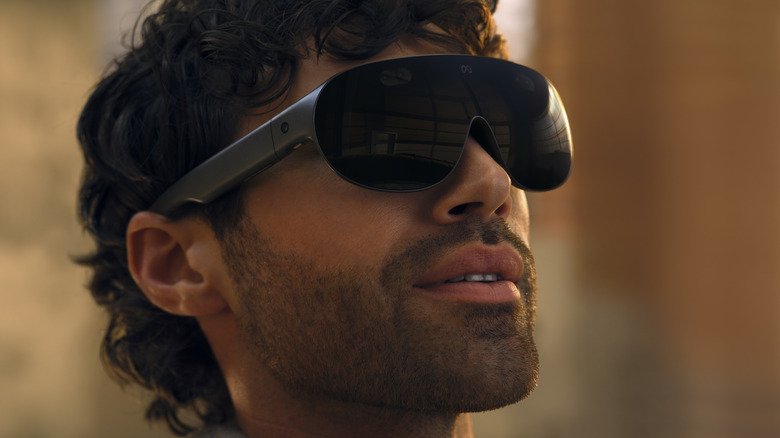 Person wearing Meta's new virtual reality glasses designed for spatial computing and immersive entertainment.