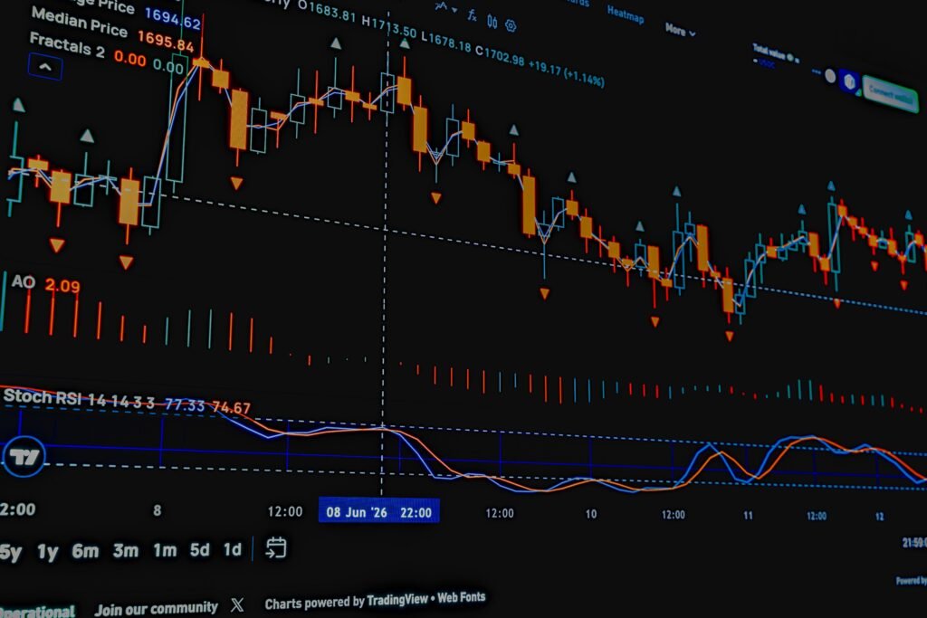 Digital display board showing upward-trending trading volume figures and market data.