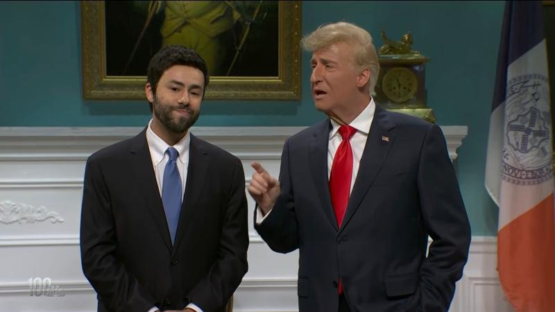 Ramy Youssef and James Austin Johnson portraying Zohran Mamdani and Donald Trump on Saturday Night Live.