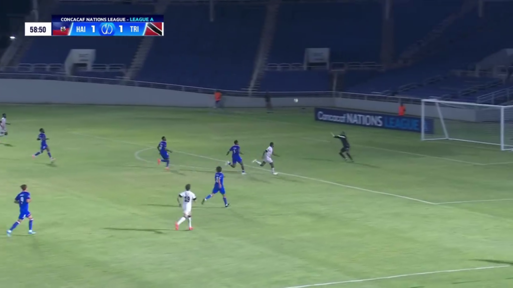 Trinidad and Tobago captain Levi García in action against Haiti during a Nations League match.