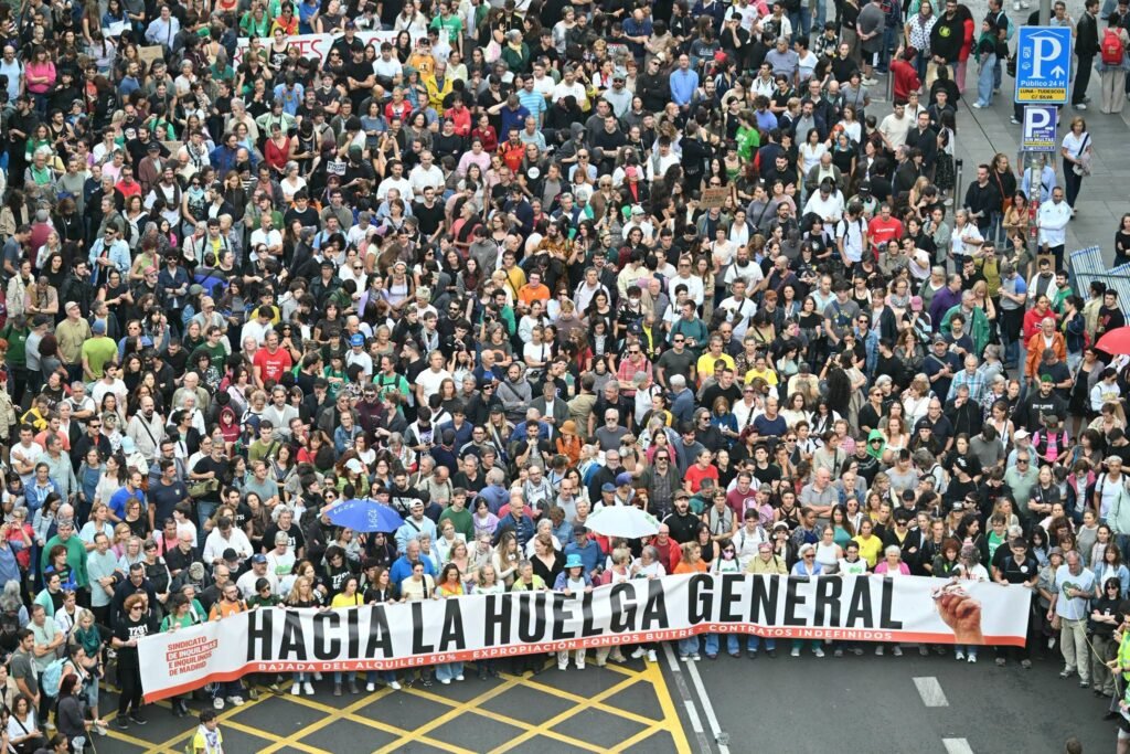 Housing protesters gathered in Madrid calling for action on rising housing costs.