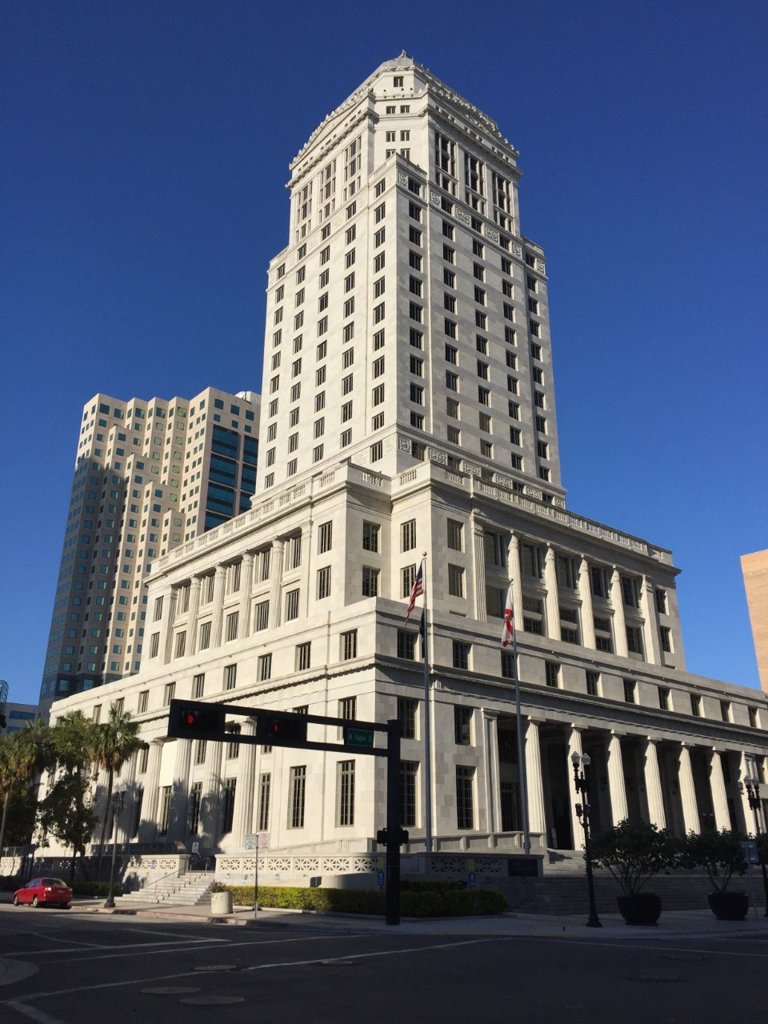 The exterior of a government courthouse building.
