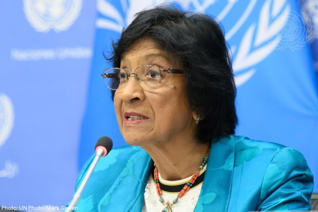 Navi Pillay speaks at an international human rights event.