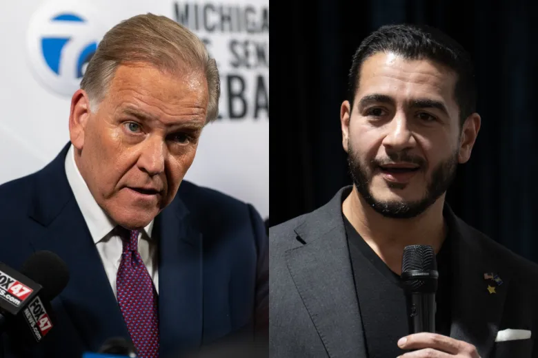 Two men at separate campaign events in Michigan.