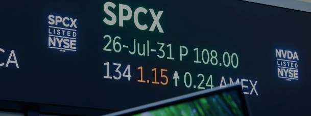 A large digital display of stock prices 