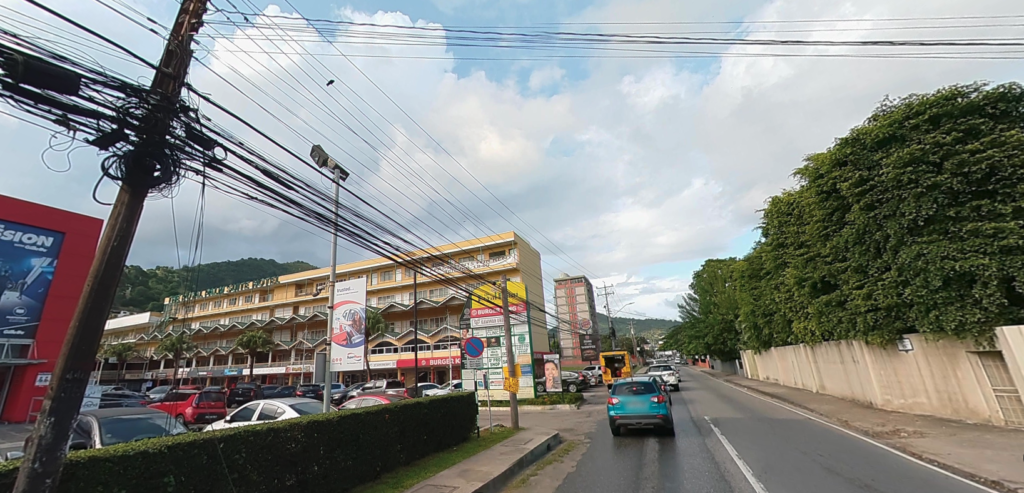Commercial area along Saddle Road in Maraval, Trinidad and Tobago.