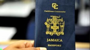 A blue Jamaican passport