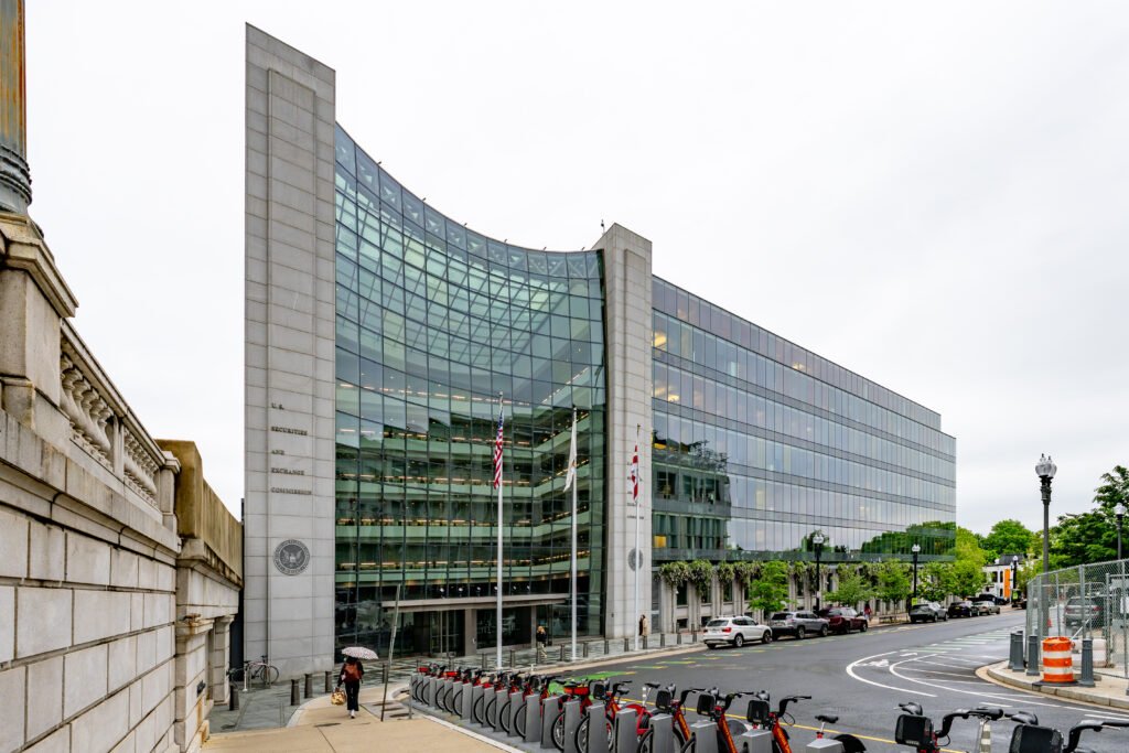 The exterior of the Securities and Exchange Commission headquarters.