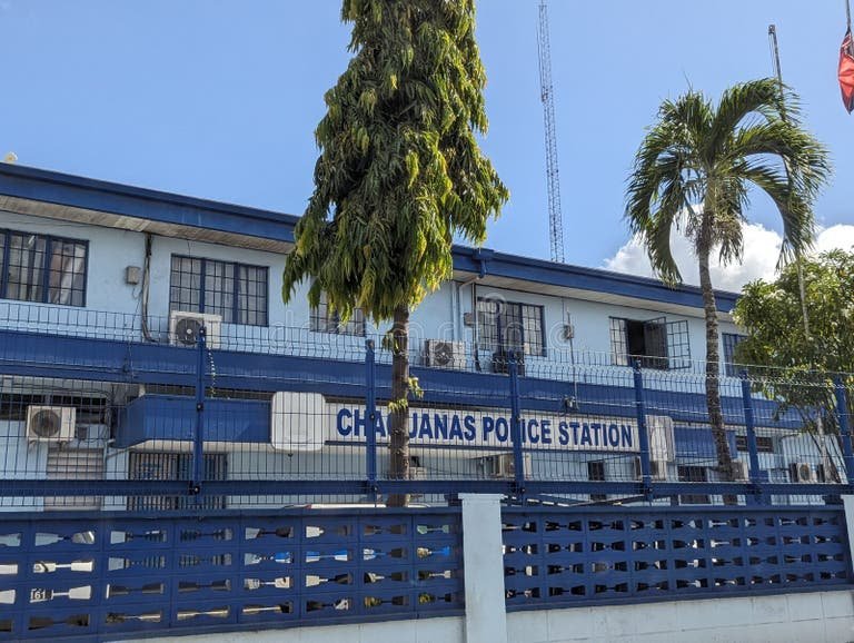 The exterior of a police station.