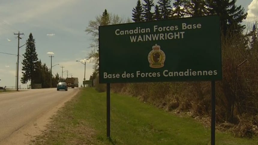 Entrance sign and gate at a Canadian military base.