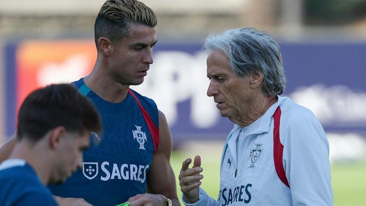 Cristiano Ronaldo and Portugal coach Jorge Jesus during a national team event.