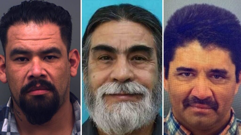 A graphic listing photos of wanted fugitives for the week.