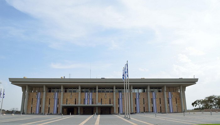 The exterior of the Knesset building in Jerusalem.
