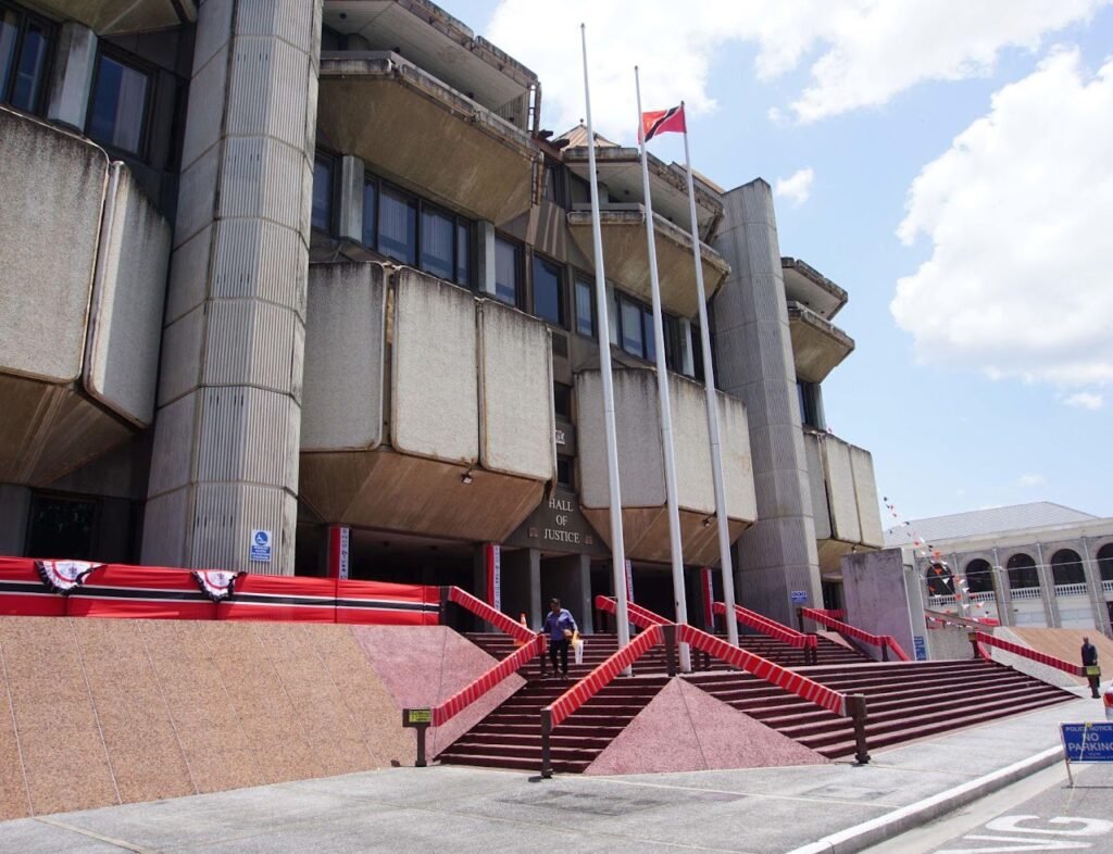 The exterior of the Hall of Justice, the High Court building in Port of Spain, Trinidad.